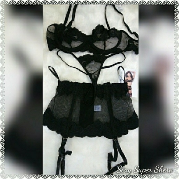 SALE!🆕Sexy Lingerie 4 piece set Lace Embroidery Black - Picture 7 of 8